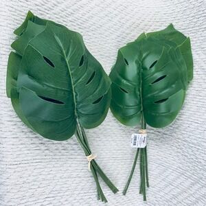 Faux Artificial Monstera Leaf Green 2 Bundles Tropical Decor Floral Picks NEW